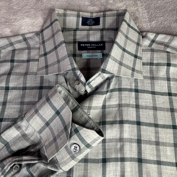 Peter Millar Other - Peter Millar Shirt Mens Large Grey Green Plaid Winter Soft Twill L button up‎